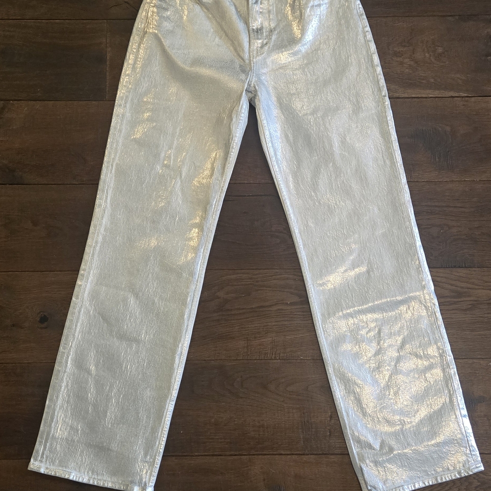 Abercrombie & Fitch Silver Metallic Flare Jeans Size 4 / 27 - Picture 5 of 8